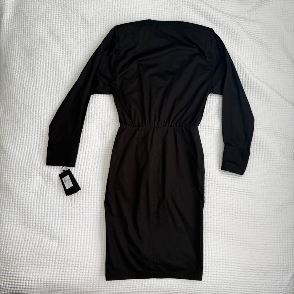 Saint Laurent Wrap Effect Mini Dress Black Cotton Twill Long Sleeve US 6 NWT - Picture 3 of 16